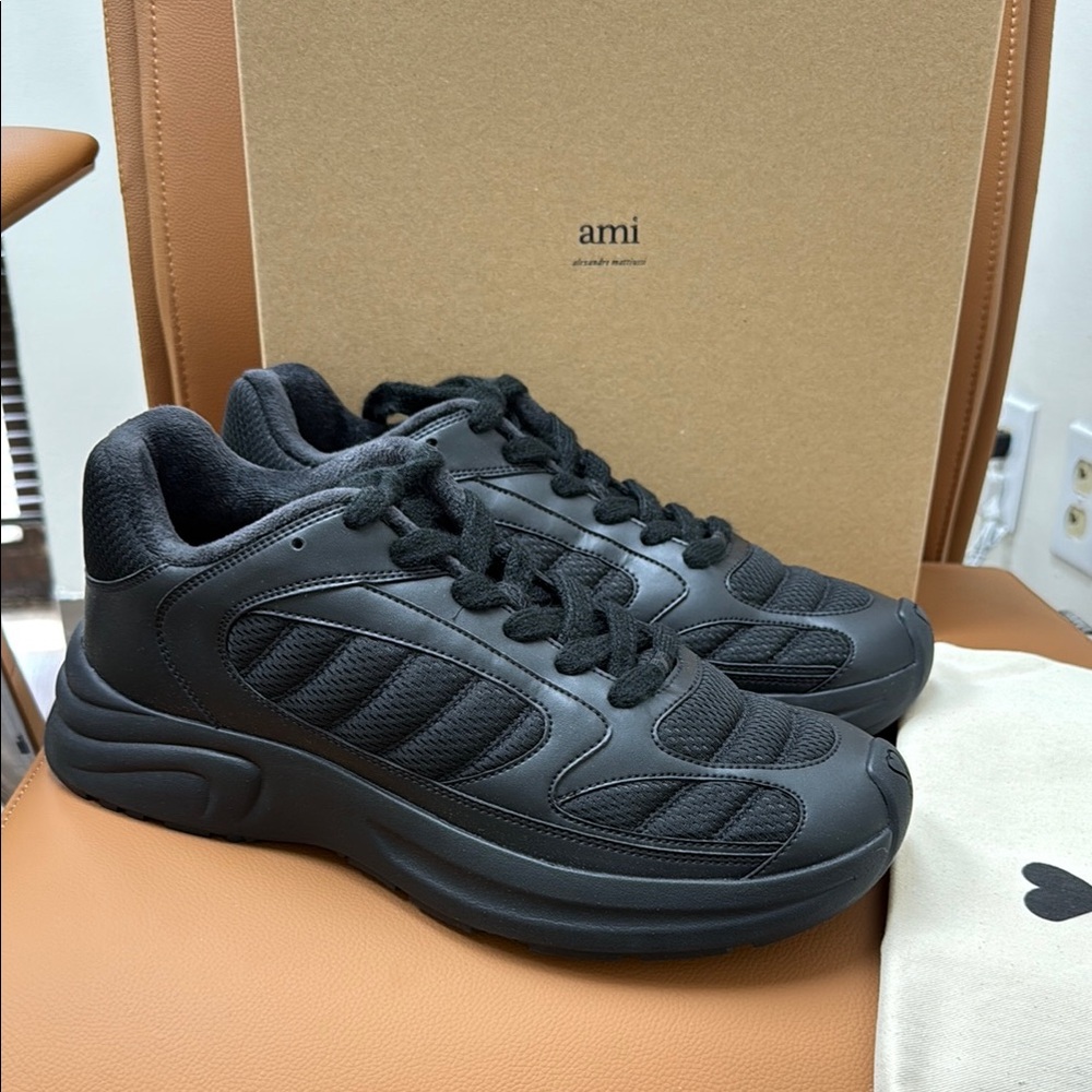 Ami Black Sneakers with Cushioned Sole and Mesh Upper Size 45/ 12
